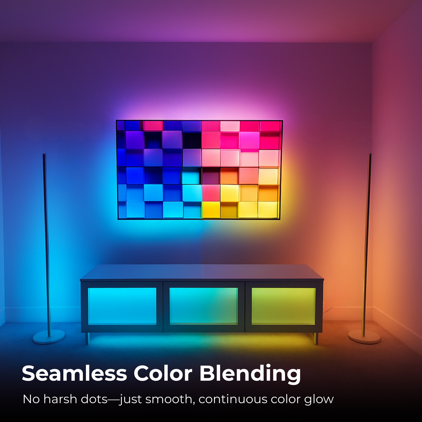 Govee TV backlight in India by Apex Light, syncing with floor lamp and LED strip for immersive TV lighting