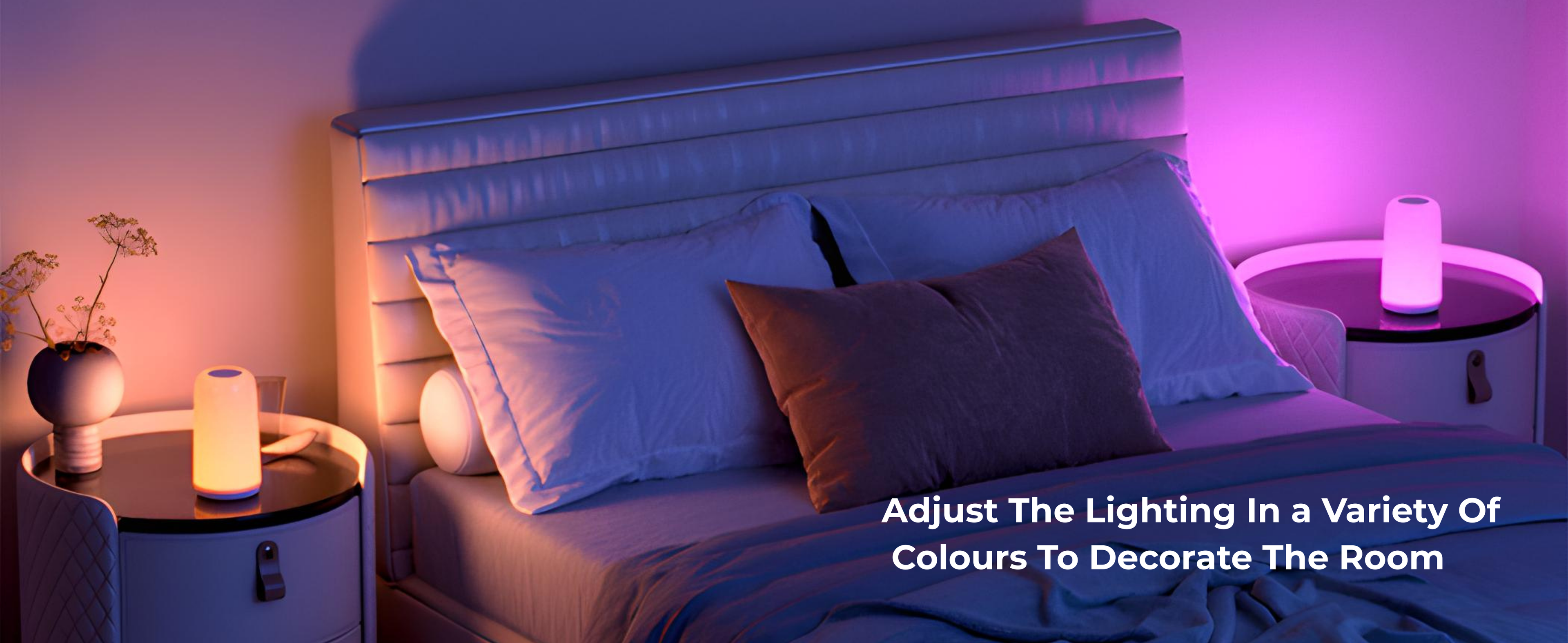 Apex LED Smart Table Lamp for mood lighting, study, and gaming setups , 2 smart tabel lamp in side bad with yellow and pink colour , multipal table lamp cancontrol together