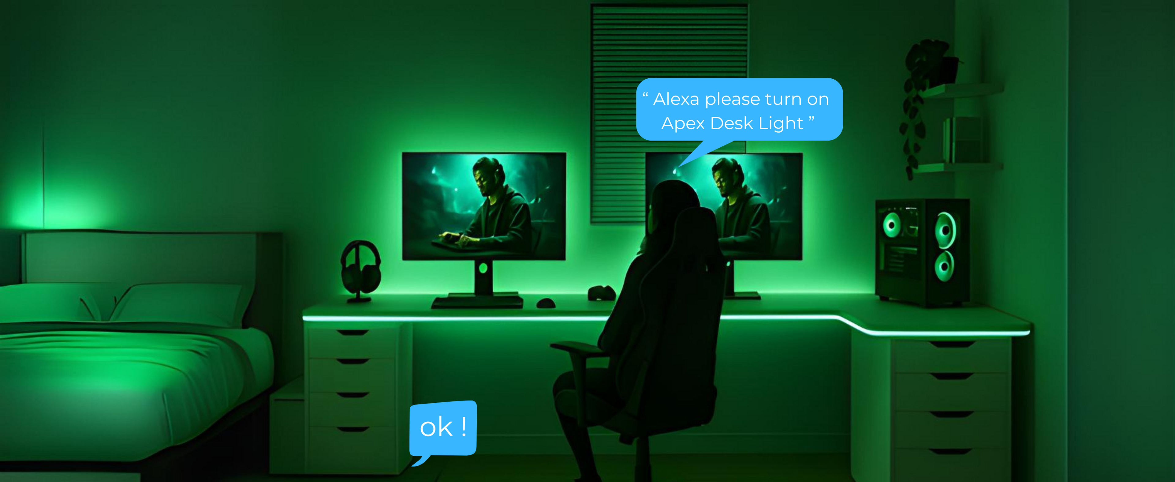 Apex Light gaming setup with neon rope, floor lamp, and TV backlight for immersive glow , RGBIC gaming room lighting in India by Apex Light with smart app and voice control