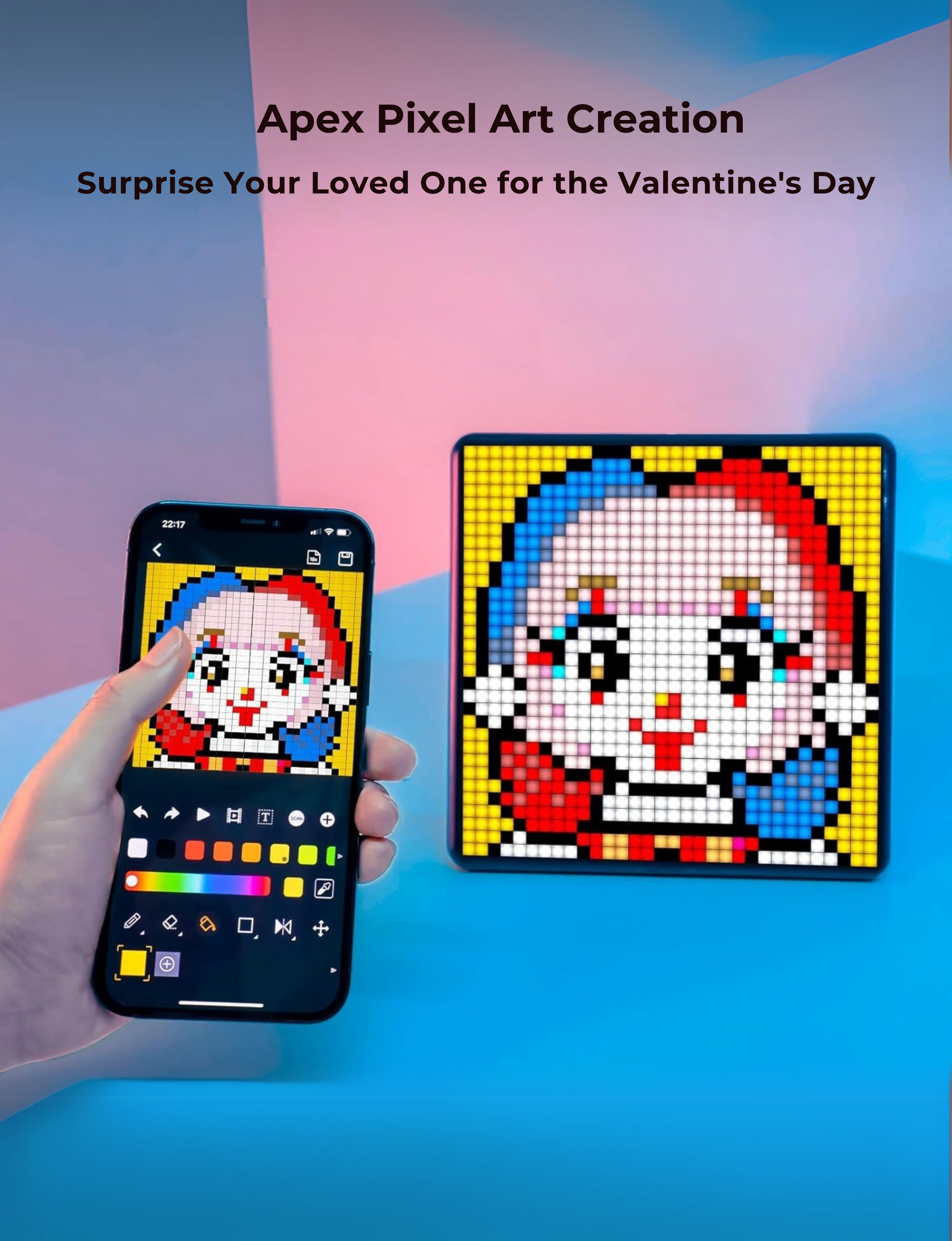 Customizable LED pixel art display by Apex with app and voice control , Apex Pixel Display smart LED frame with colorful animated icons in India