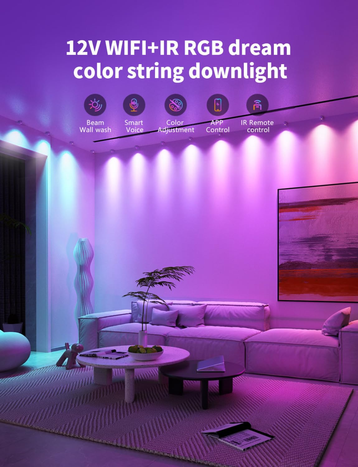 Apex RGBIC String Light, Smart LED String Lights Compatible with Alexa, Color Changing Indoor Wall Light Fixture for Party, Music Sync, 9.8ft with 15 LEDs, White