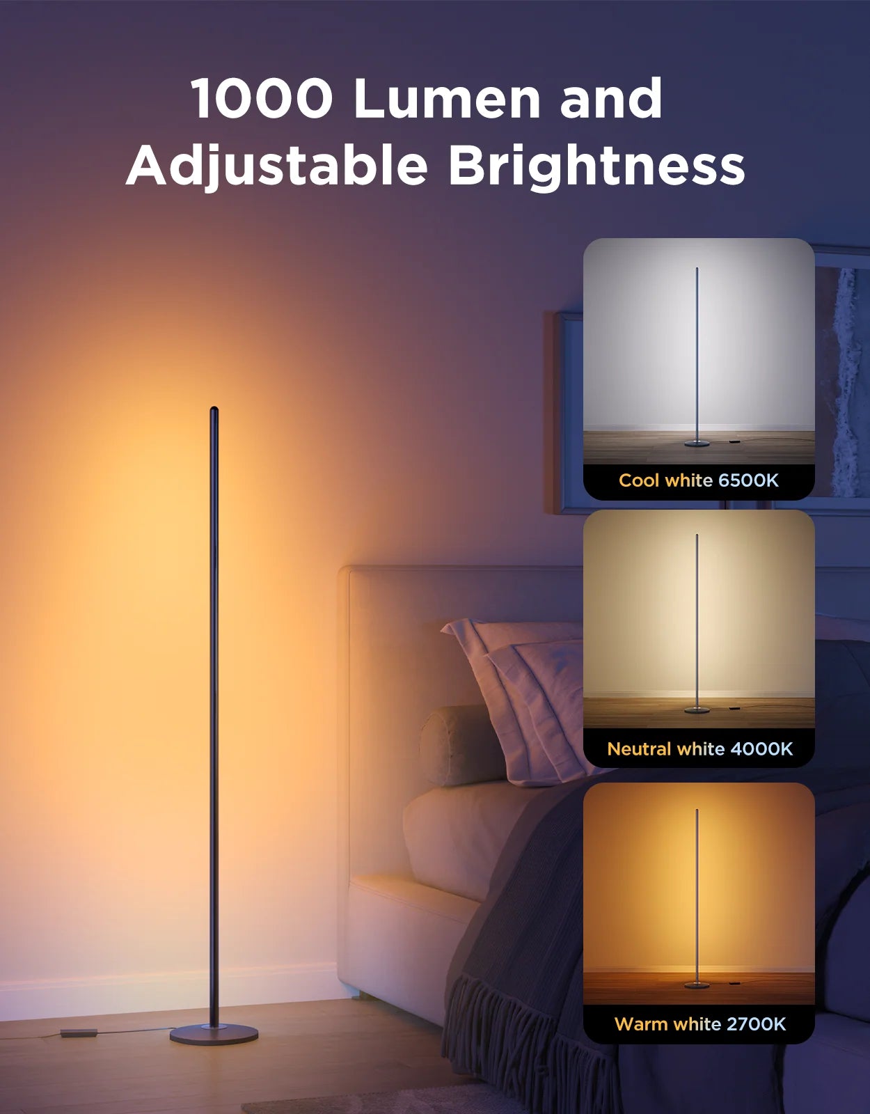 Govee Floor lamp with adjustable brightness options in a room setting , Apex Light x Govee RGBIC floor lamp in India with vibrant multi-color glow , Govee floor lamp with Apex light