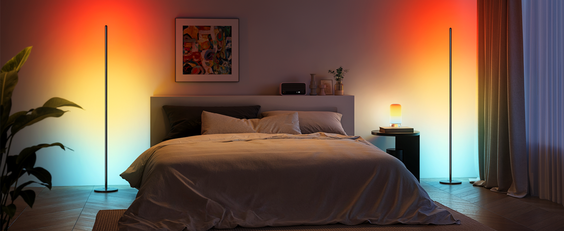 Transform your bedroom with the Apex RGBICW Floor Lamp! Enjoy smart controls, 16M colors, music sync, and dynamic modes for the perfect ambiance. Shop now!