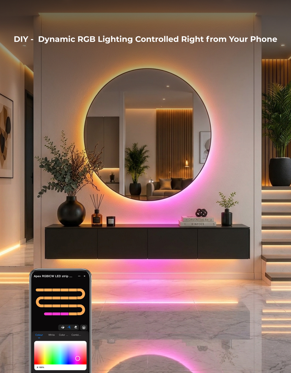 Apex RGBIC + W LED Strip Light (3M to 15M Custom Length)
