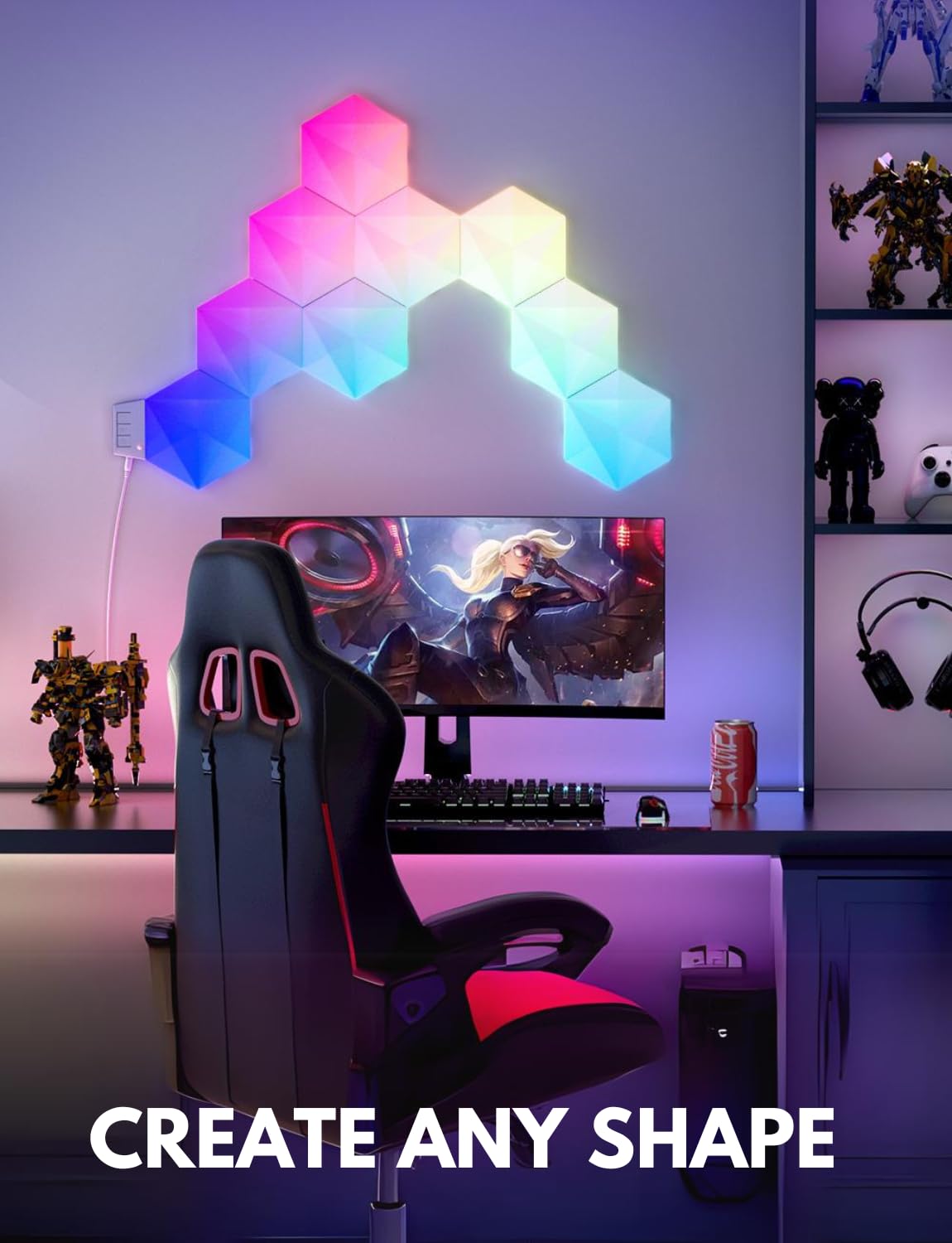 Apex Hexagon Light Panels, RGBIC Wall Light, Multicolor Effects, Music Sync, DIY Design, Smart APP Control, Compatible with Alexa & Google Assistant for Room, Gaming (Small, 10, Piece)
