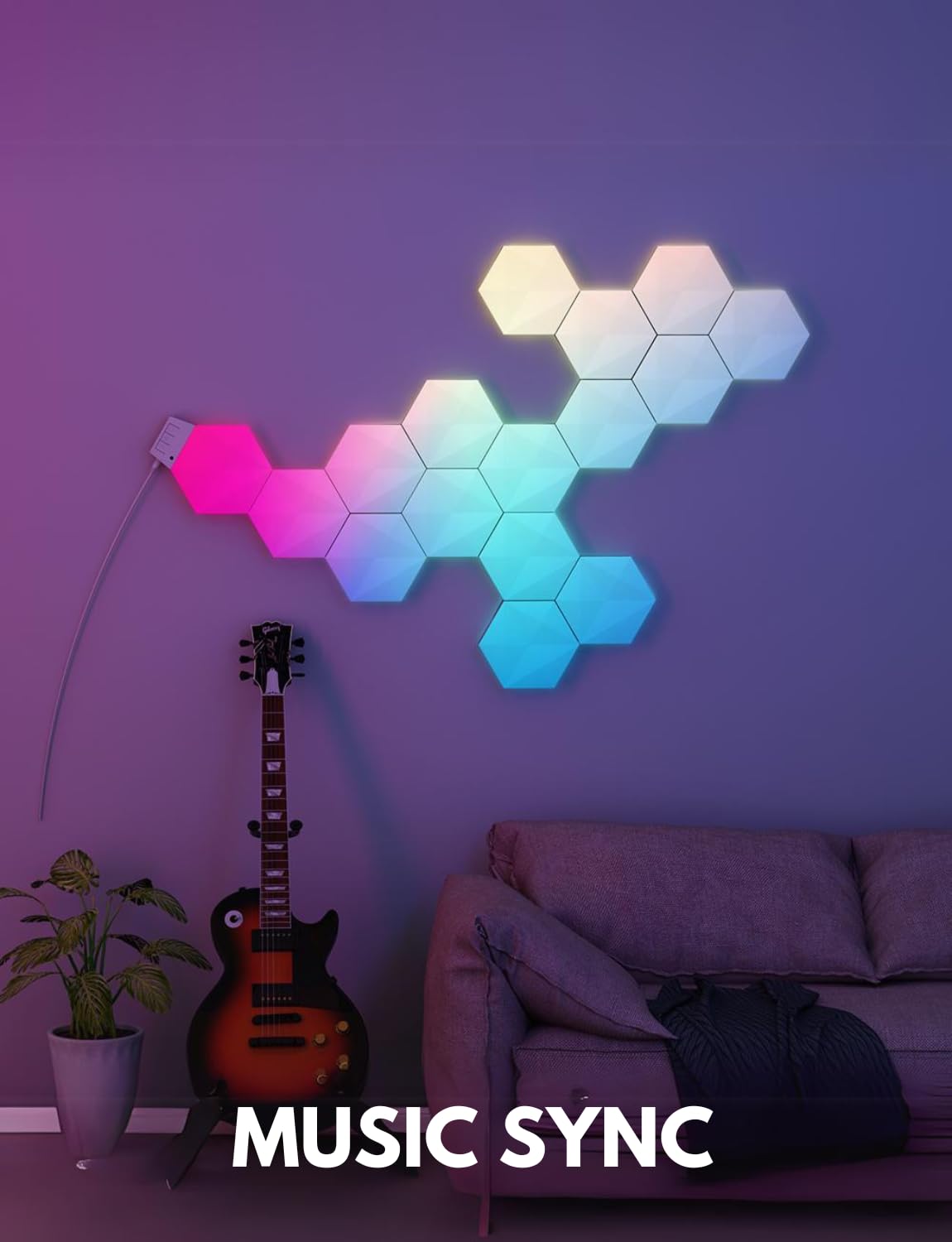 Apex Hexagon Light Panels, RGBIC Wall Light, Multicolor Effects, Music Sync, DIY Design, Smart APP Control, Compatible with Alexa & Google Assistant for Room, Gaming (Small, 10, Piece)

