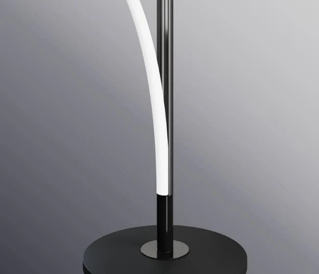 Smart Govee floor lamp with RGBIC colors and app control by Apex Light India, Modern floor lamp with a black base and curved white light on a gray background