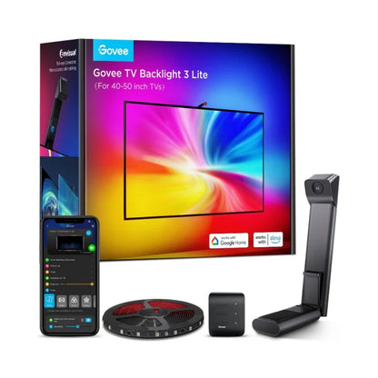 TV Backlight 3 Lite with Fish-Eye Correction Function Sync RGBICW Wi-Fi TV LED Backlight with Camera, Voice and APP Control, Adapter (Work with Smart TV and Everthing) (TV Size: 55-65 Inch)
