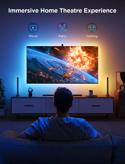 TV Backlight 3 Lite with Fish-Eye Correction Function Sync RGBICW Wi-Fi TV LED Backlight with Camera, Voice and APP Control, Adapter (Work with Smart TV and Everthing) (TV Size: 55-65 Inch)
