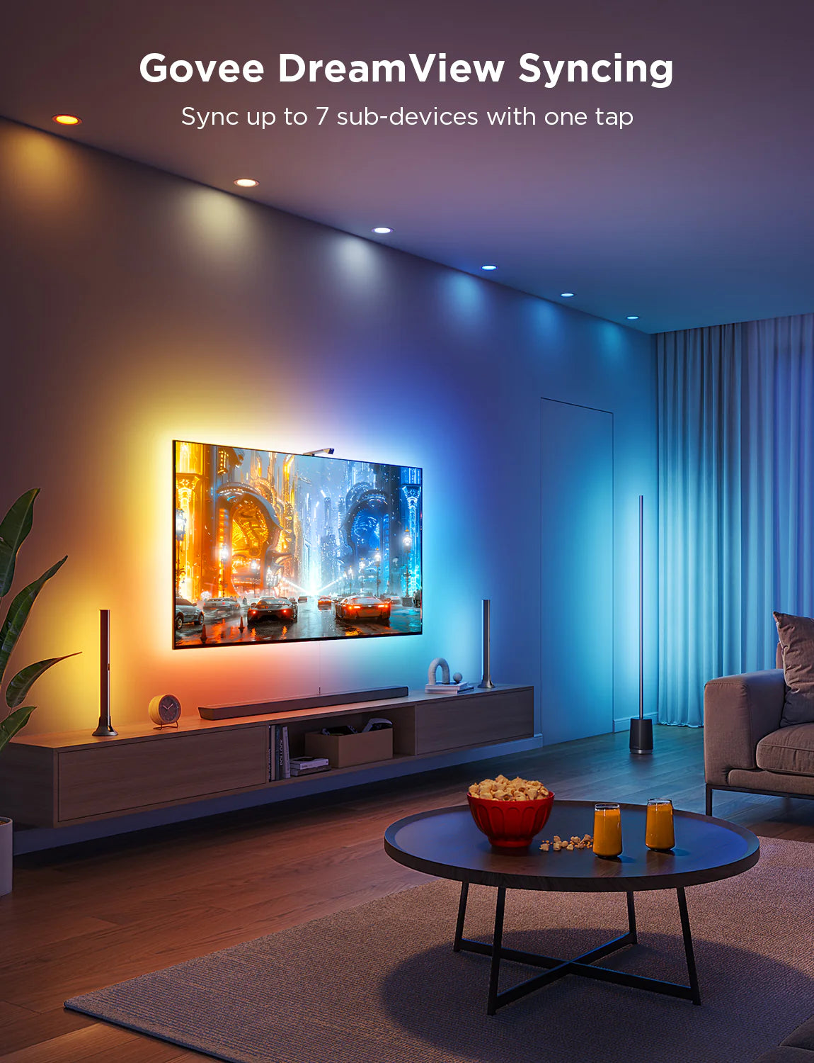 TV Backlight 3 Lite with Fish-Eye Correction Function Sync RGBICW Wi-Fi TV LED Backlight with Camera, Voice and APP Control, Adapter (Work with Smart TV and Everthing) (TV Size: 55-65 Inch)
