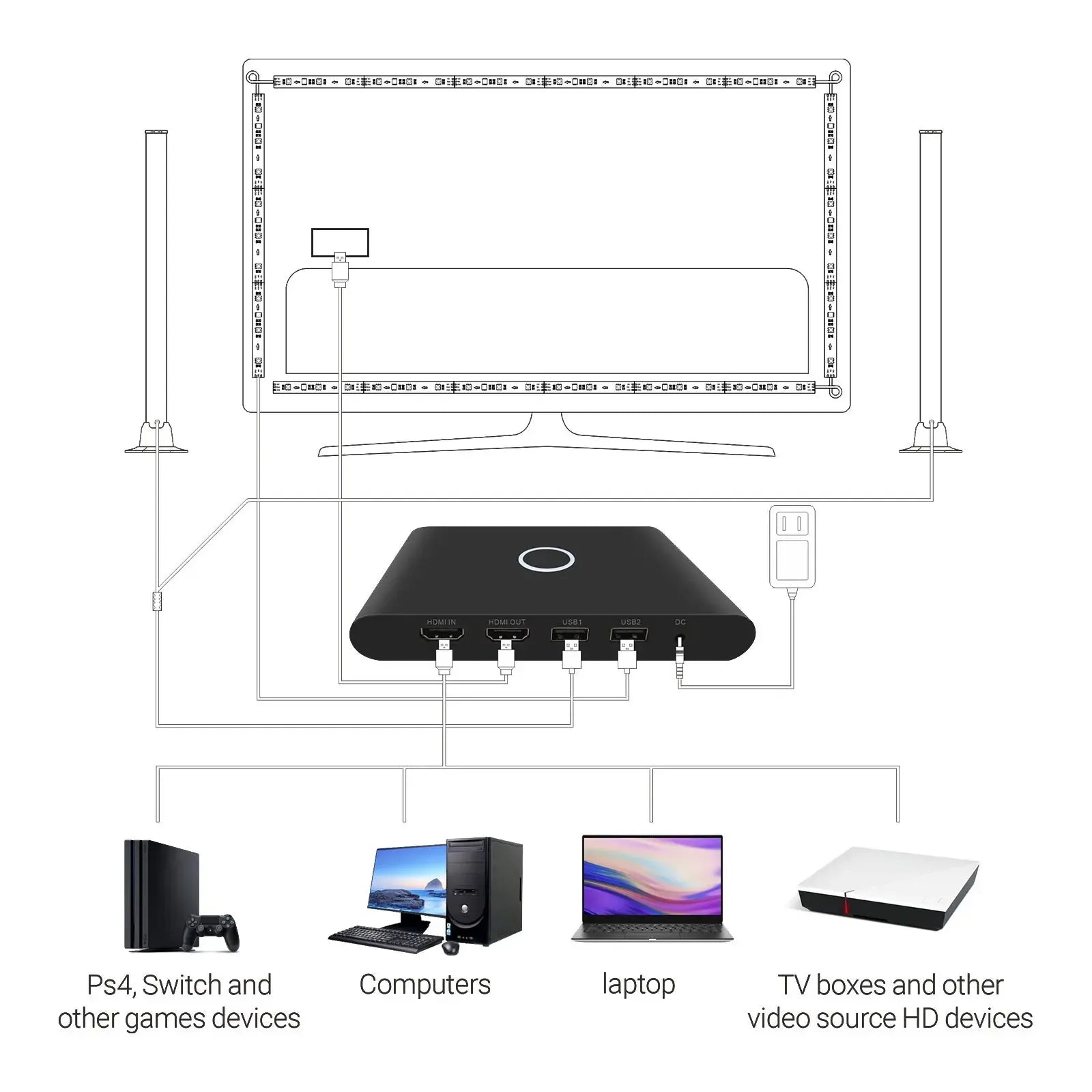Apex HDMI Sync Box
Apex HDMI Controller
HDMI Sync Hub
HDMI Lighting Controller
TV Backlight Connection Kit
HDMI RGB Controller
HDMI Signal Controller
HDMI Input Box
HDMI Output Controller
HDMI Pass Through
HDMI Connection Diagram
TV Sync Connection
TV Backlight Installation
RGB TV Wiring Kit
Smart HDMI Hub
HDMI Splitter Lighting
HDMI Video Controller
Video Sync Controller
Screen Sync Controller
RGB Sync Hub
Gaming Console Sync Box
PS5 HDMI Sync
Xbox HDMI Sync
Nintendo Switch HDMI Sync
Gaming Device Lighting
