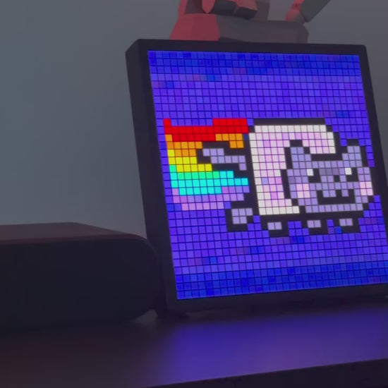 Pixel display LED panel showing custom animations and text designs