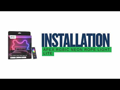Apex neon rope light lite flexible LED strip with smooth diffused glow for room decor, Apex neon rope light lite bendable LED strip for custom shapes, RGB lighting effects, and modern interior decoration, Soft glowing neon rope light shaping modern wall art in a stylish gaming room